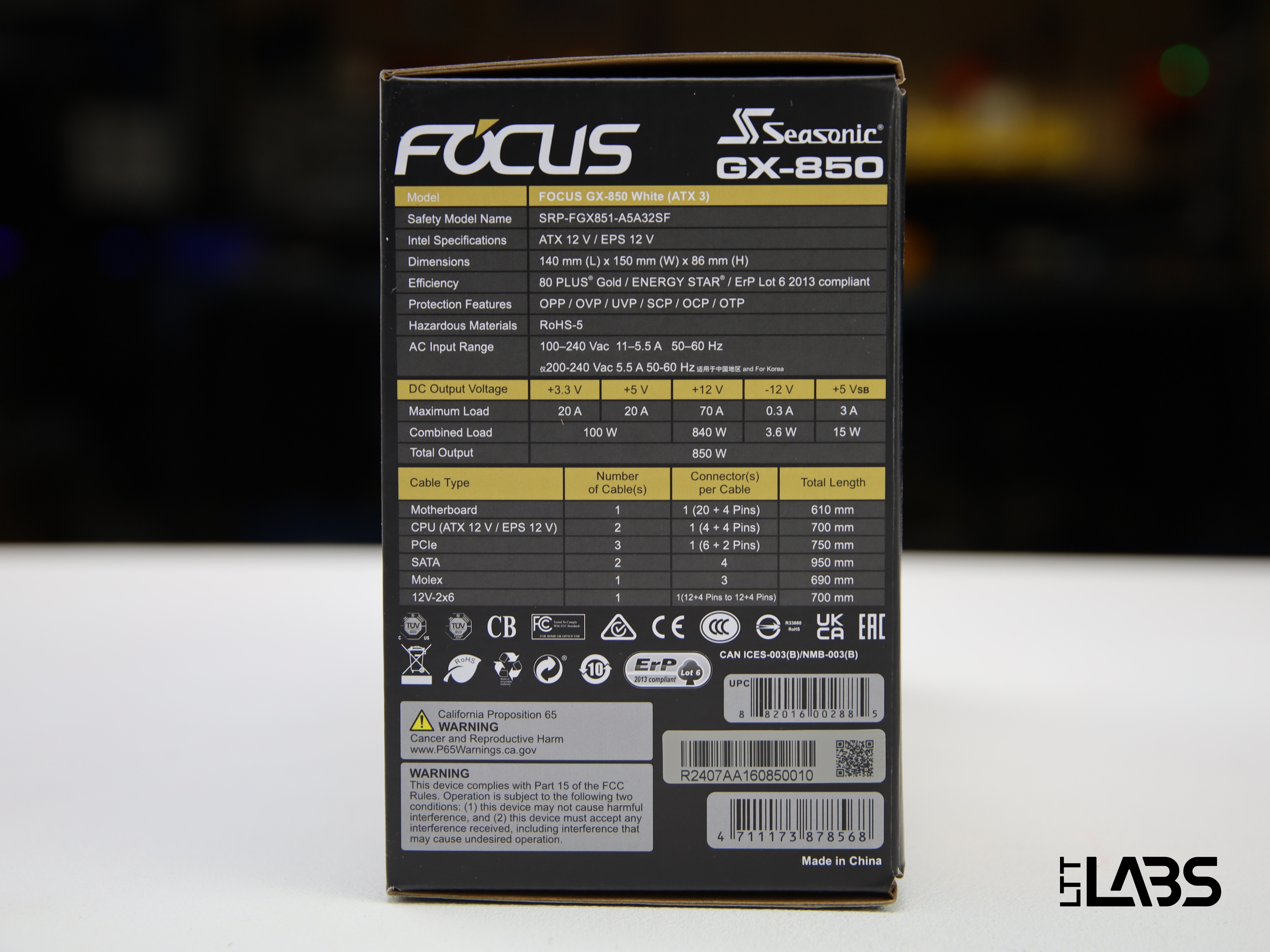 Seasonic Focus GX-850 ATX 3 | LTT Labs
