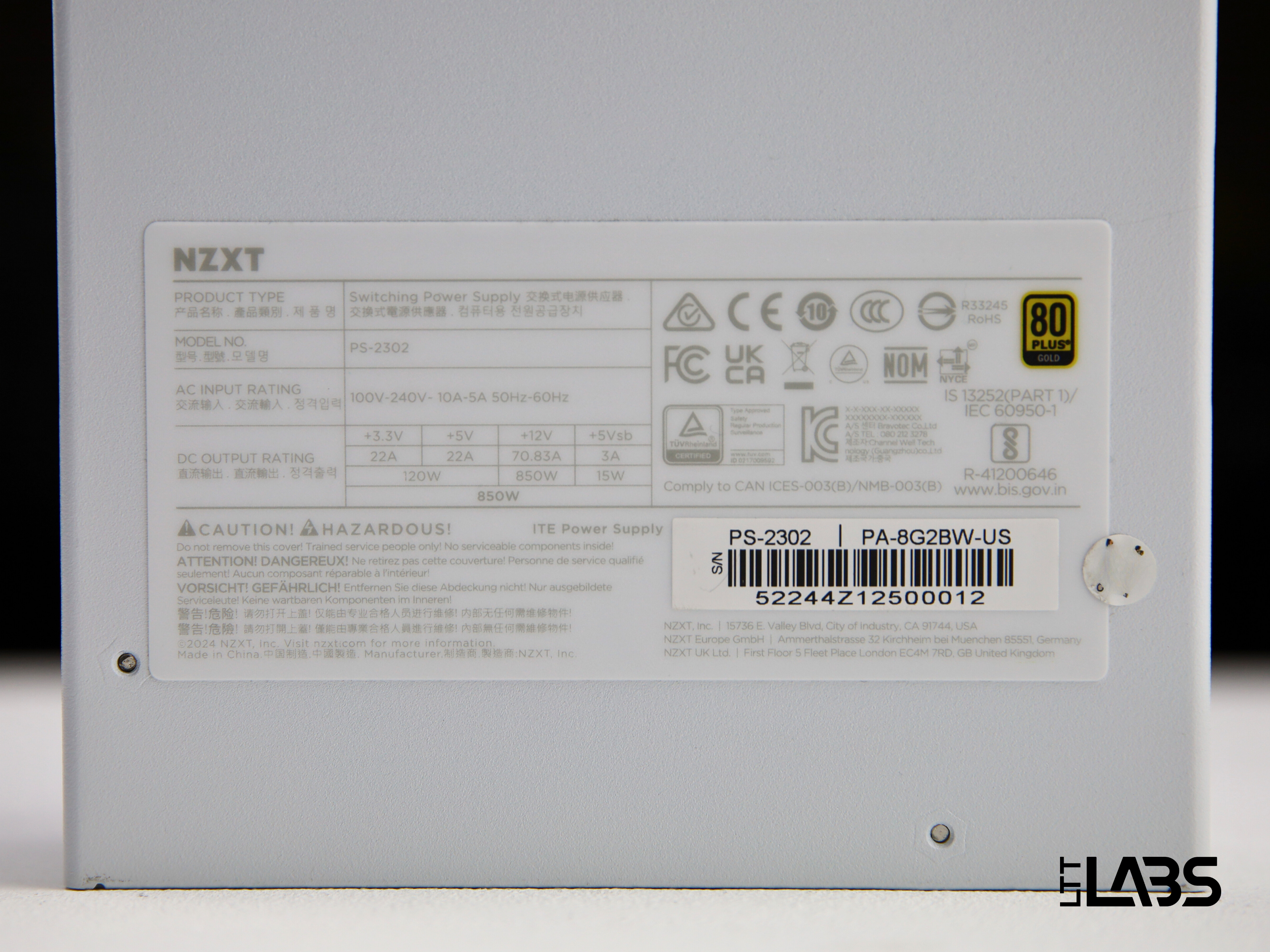 NZXT C850 Gold | LTT Labs